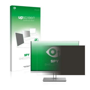 Parte frontal de un envase de producto con el logotipo de la marca upscreen. Al lado se muestra el dispositivo HP EliteDisplay