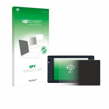 Parte frontal de un envase de producto con el logotipo de la marca upscreen. Al lado se muestra el dispositivo SmallHD 703 Bol