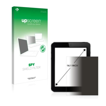 Parte frontal de un envase de producto con el logotipo de la marca upscreen. Al lado se muestra el dispositivo con su protecto