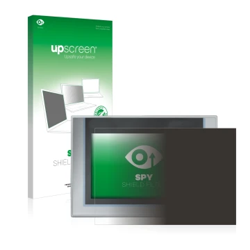 Parte frontal de un envase de producto con el logotipo de la marca upscreen. Al lado se muestra el dispositivo Siemens Simatic
