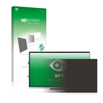 Parte frontal de un envase de producto con el logotipo de la marca upscreen. Al lado se muestra el dispositivo Acer Aspire C24