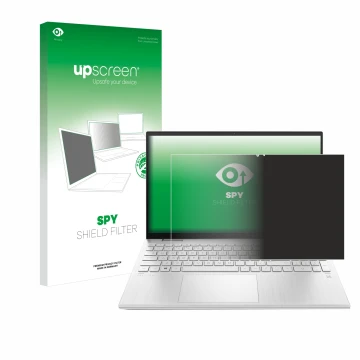 Parte frontal de un envase de producto con el logotipo de la marca upscreen. Al lado se muestra el dispositivo HP Pavilion x36