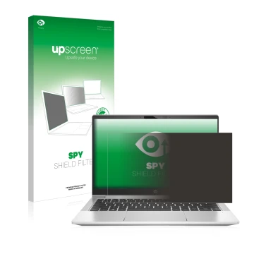 Parte frontal de un envase de producto con el logotipo de la marca upscreen. Al lado se muestra el dispositivo HP ProBooks 430