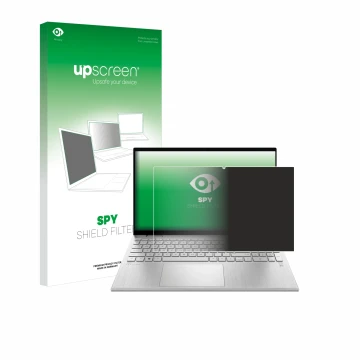 Parte frontal de un envase de producto con el logotipo de la marca upscreen. Al lado se muestra el dispositivo HP Pavilion x36
