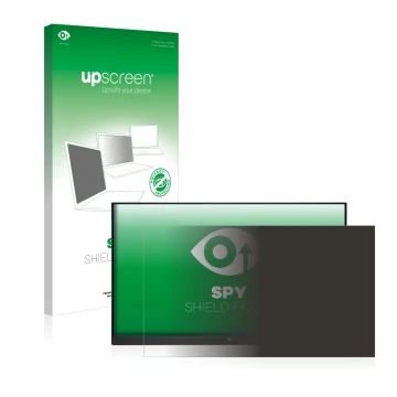 Parte frontal de un envase de producto con el logotipo de la marca upscreen. Al lado se muestra el dispositivo HP E24i G4 WUXG