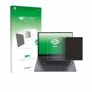 Parte frontal de un envase de producto con el logotipo de la marca upscreen. Al lado se muestra el dispositivo Lenovo Yoga Sli