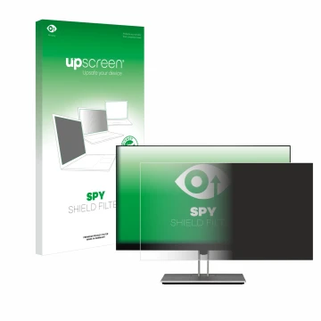 Parte frontal de un envase de producto con el logotipo de la marca upscreen. Al lado se muestra el dispositivo HP E24 G4 con s