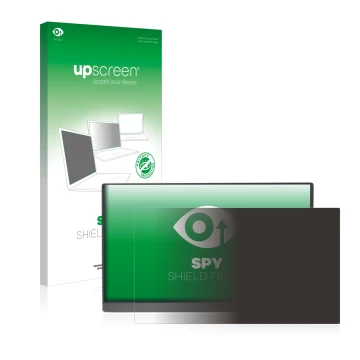 Parte frontal de un envase de producto con el logotipo de la marca upscreen. Al lado se muestra el dispositivo Arzopa 15.6