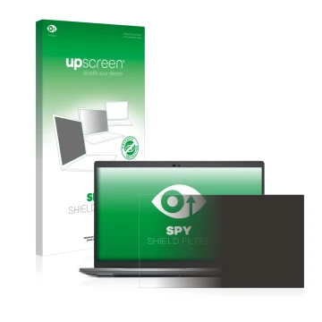 Parte frontal de un envase de producto con el logotipo de la marca upscreen. Al lado se muestra el dispositivo Dell Precision 