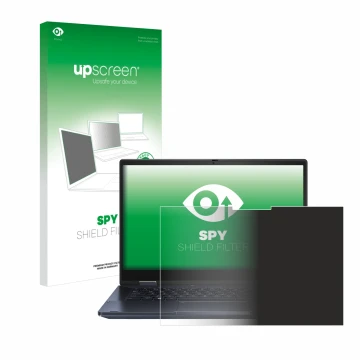 Parte frontal de un envase de producto con el logotipo de la marca upscreen. Al lado se muestra el dispositivo ASUS ExpertBook