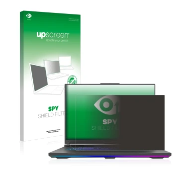 Parte frontal de un envase de producto con el logotipo de la marca upscreen. Al lado se muestra el dispositivo ASUS ROG Strix 