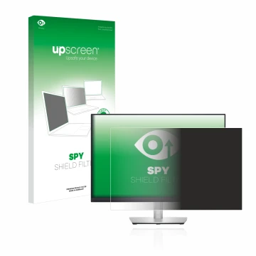Parte frontal de un envase de producto con el logotipo de la marca upscreen. Al lado se muestra el dispositivo Dell Profession