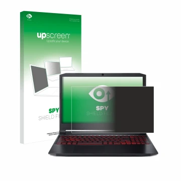 Parte frontal de un envase de producto con el logotipo de la marca upscreen. Al lado se muestra el dispositivo Acer Nitro 5 Ga