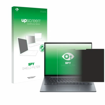 Parte frontal de un envase de producto con el logotipo de la marca upscreen. Al lado se muestra el dispositivo HP Dragonfly G4