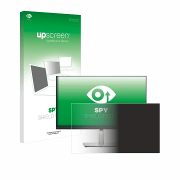 Parte frontal de un envase de producto con el logotipo de la marca upscreen. Al lado se muestra el dispositivo Dell Profession