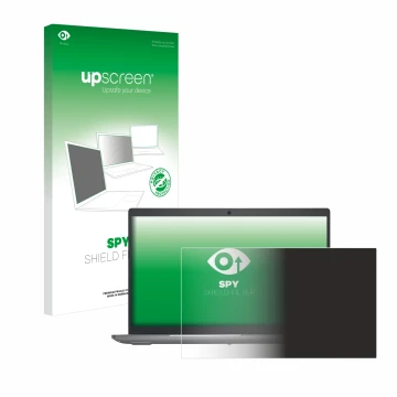 Parte frontal de un envase de producto con el logotipo de la marca upscreen. Al lado se muestra el dispositivo Dell Precision 