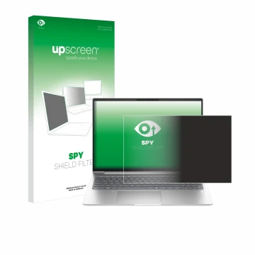 Parte frontal de un envase de producto con el logotipo de la marca upscreen. Al lado se muestra el dispositivo HP ProBook 460 