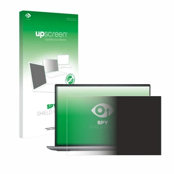 Parte frontal de un envase de producto con el logotipo de la marca upscreen. Al lado se muestra el dispositivo Dell Precision 