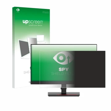 Parte frontal de un envase de producto con el logotipo de la marca upscreen. Al lado se muestra el dispositivo Lenovo ThinkVis