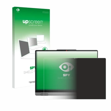 Parte frontal de un envase de producto con el logotipo de la marca upscreen. Al lado se muestra el dispositivo Lenovo IdeaPad 