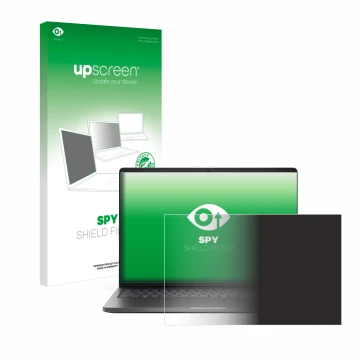 Parte frontal de un envase de producto con el logotipo de la marca upscreen. Al lado se muestra el dispositivo Dell Pro 16 PC1