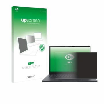 Parte frontal de un envase de producto con el logotipo de la marca upscreen. Al lado se muestra el dispositivo ASUS ExpertBook