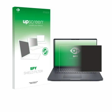 Parte frontal de un envase de producto con el logotipo de la marca upscreen. Al lado se muestra el dispositivo Dell Pro Max Pl