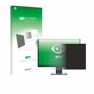 Parte frontal de un envase de producto con el logotipo de la marca upscreen. Al lado se muestra el dispositivo Dell Profession