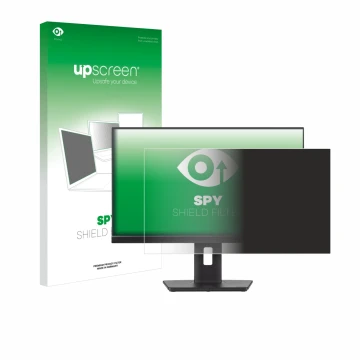 Parte frontal de un envase de producto con el logotipo de la marca upscreen. Al lado se muestra el dispositivo Iiyama ProLite 