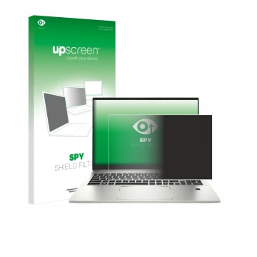 Parte frontal de un envase de producto con el logotipo de la marca upscreen. Al lado se muestra el dispositivo MSI Prestige A1