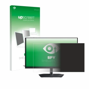 Parte frontal de un envase de producto con el logotipo de la marca upscreen. Al lado se muestra el dispositivo Gigabyte MO27U2