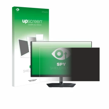 Parte frontal de un envase de producto con el logotipo de la marca upscreen. Al lado se muestra el dispositivo Gigabyte MO27Q2