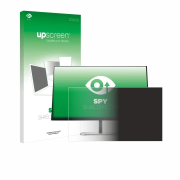 Parte frontal de un envase de producto con el logotipo de la marca upscreen. Al lado se muestra el dispositivo HP Serie 5 Pro 