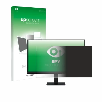 Parte frontal de un envase de producto con el logotipo de la marca upscreen. Al lado se muestra el dispositivo Samsung Essenti