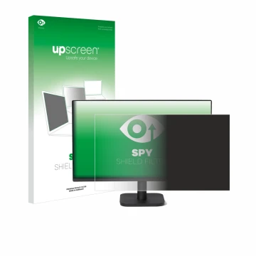 Parte frontal de un envase de producto con el logotipo de la marca upscreen. Al lado se muestra el dispositivo Amazon Basics 2