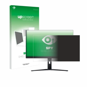 Parte frontal de un envase de producto con el logotipo de la marca upscreen. Al lado se muestra el dispositivo Xiaomi Mini LED