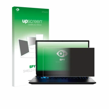 Parte frontal de un envase de producto con el logotipo de la marca upscreen. Al lado se muestra el dispositivo MEDION Erazer D