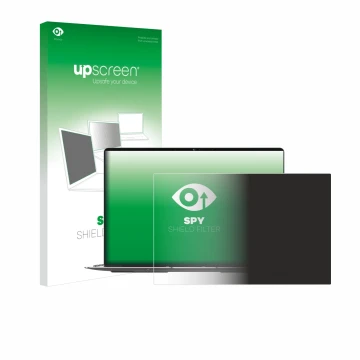 Parte frontal de un envase de producto con el logotipo de la marca upscreen. Al lado se muestra el dispositivo Geekom GeekBook