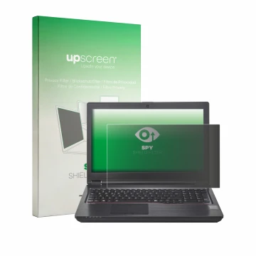 Parte frontal de un envase de producto con el logotipo de la marca upscreen. Al lado se muestra el dispositivo Fujitsu Celsius