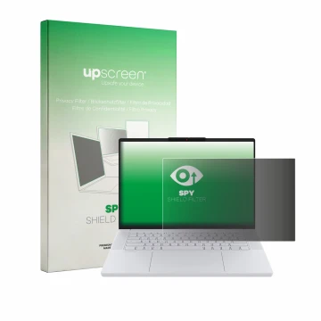 Parte frontal de un envase de producto con el logotipo de la marca upscreen. Al lado se muestra el dispositivo Lenovo Googlebo
