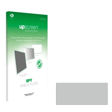 Parte frontal de un envase de producto con el logotipo de la marca upscreen. Al lado está el protector de pantalla correspondi