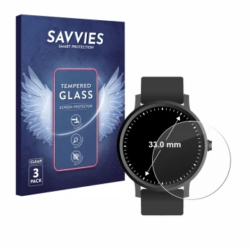 Parte frontal de un envase de producto con el logotipo de la marca Savvies. Al lado se muestra el dispositivo Circular Display