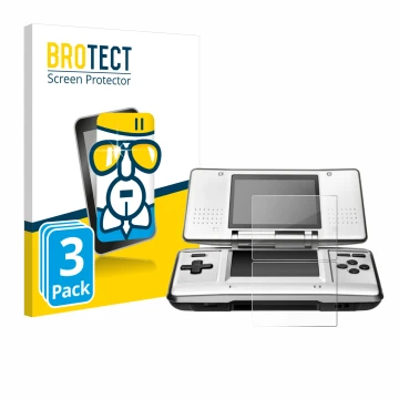 Parte frontal de un envase de producto con el logotipo de la marca BROTECT. Al lado se muestra el dispositivo Nintendo DS con 