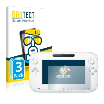 Parte frontal de un envase de producto con el logotipo de la marca BROTECT. Al lado se muestra el dispositivo Nintendo Wii U G