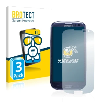 Parte frontal de un envase de producto con el logotipo de la marca BROTECT. Al lado se muestra el dispositivo Samsung Galaxy S