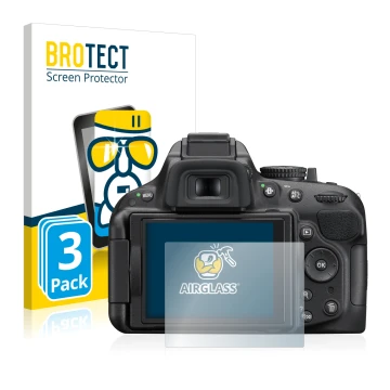 Parte frontal de un envase de producto con el logotipo de la marca BROTECT. Al lado se muestra el dispositivo Nikon D5200 con 
