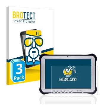 Parte frontal de un envase de producto con el logotipo de la marca BROTECT. Al lado se muestra el dispositivo Panasonic Toughp