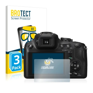 Parte frontal de un envase de producto con el logotipo de la marca BROTECT. Al lado se muestra el dispositivo Panasonic Lumix 