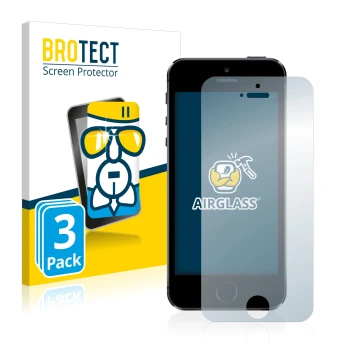 Parte frontal de un envase de producto con el logotipo de la marca BROTECT. Al lado se muestra el dispositivo Apple iPhone 5S 