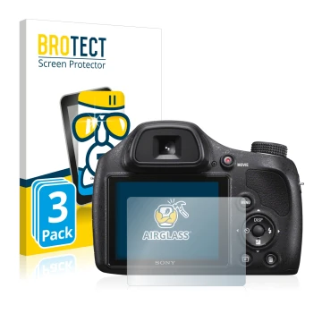 Parte frontal de un envase de producto con el logotipo de la marca BROTECT. Al lado se muestra el dispositivo Sony Cyber-Shot 